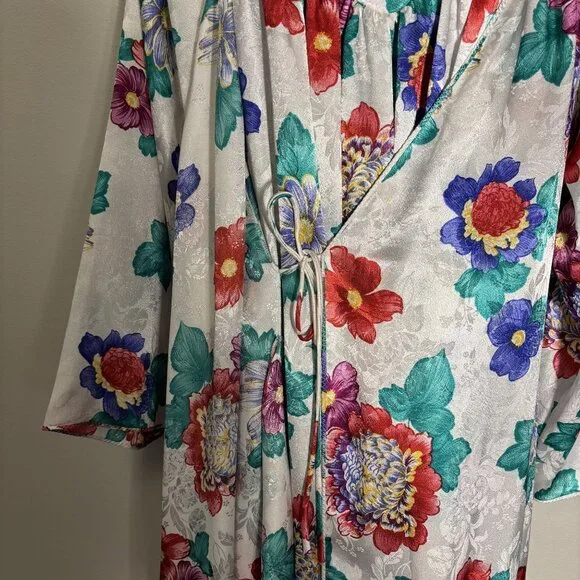 Mary McFadden For Neiman Marcus Vintage Floral Kimono Robe and Night Gown Set - Picture 8 of 16